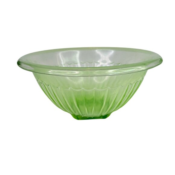 VTG Hazel Atlas Green Uranium Glass Mixing Serving Bowl 10” Square Pedestal Base - Picture 10 of 13